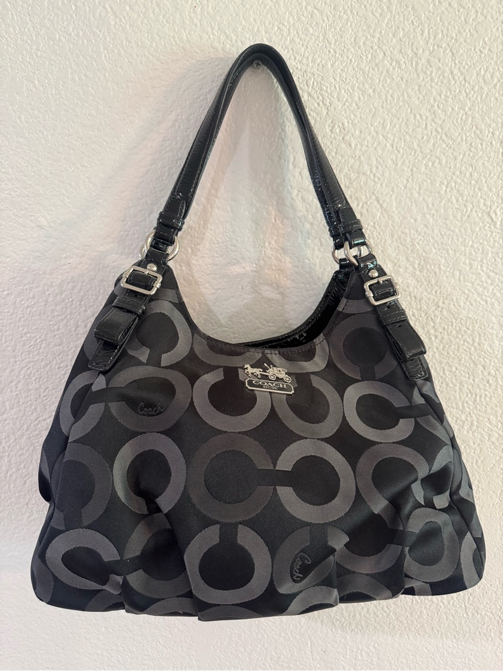 Coach Black & Gray Signature C Jacquard Shoulder Bag